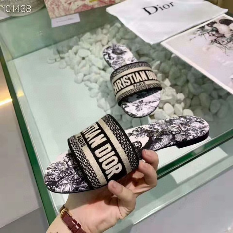 Dway Slide Cotton Embroidered with White and Black Paris Allover Motif | DIOR