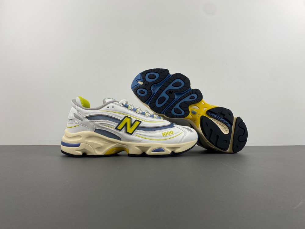 New Balance White & Blue 1000 Sneakers