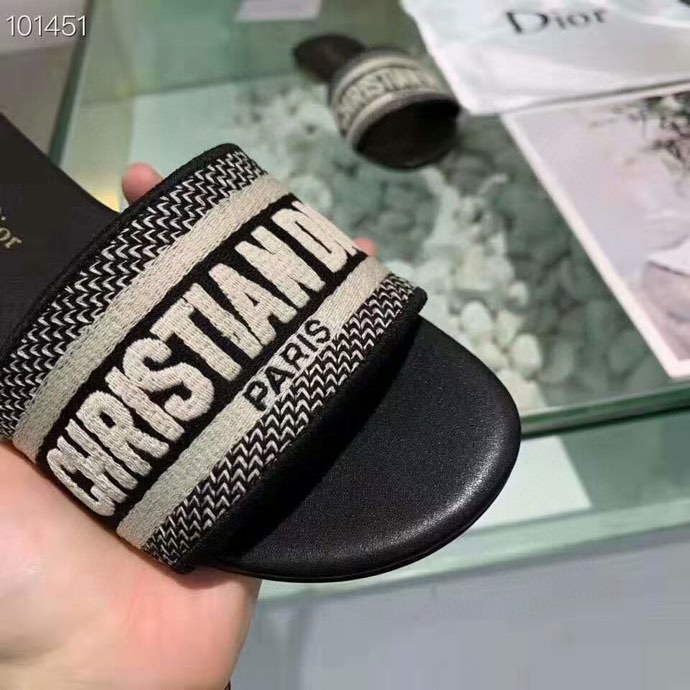 Dior Dway Black Noir Fabric Slides Sandals Shoes