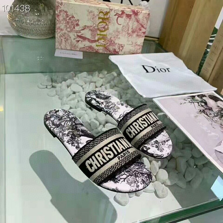 Dway Slide Cotton Embroidered with White and Black Paris Allover Motif | DIOR