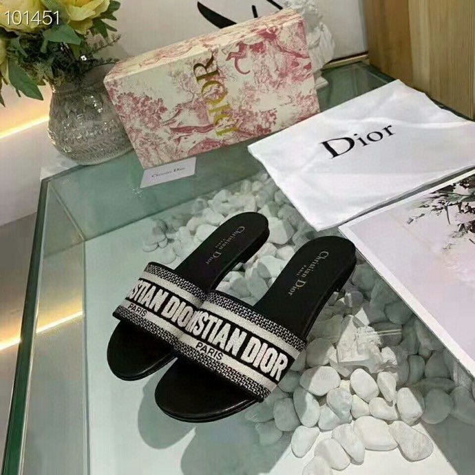 Dior Dway Black Noir Fabric Slides Sandals Shoes