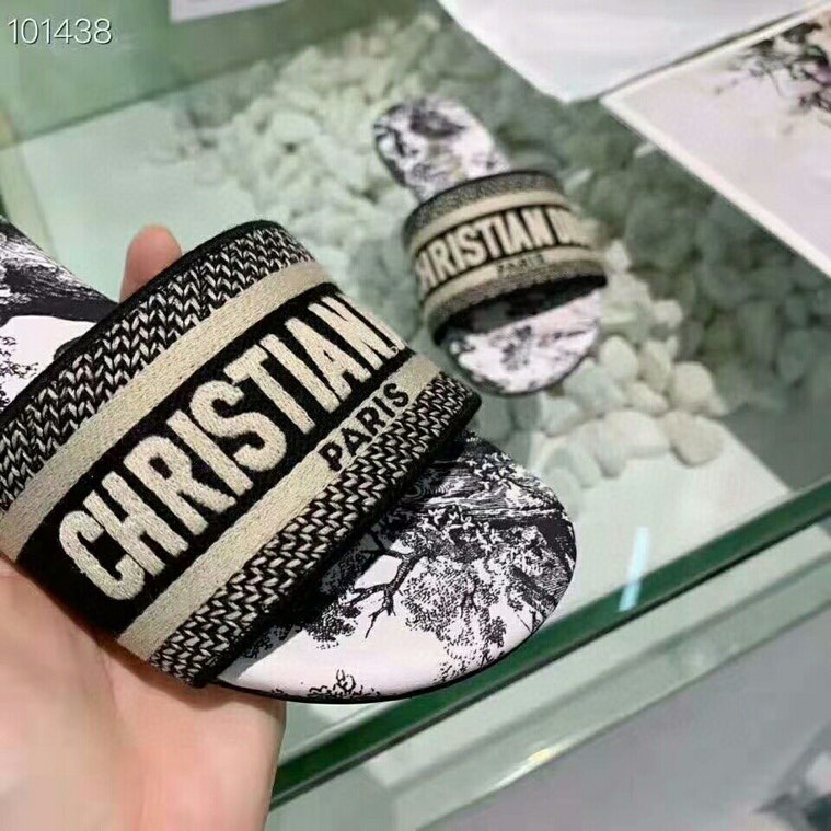 Dway Slide Cotton Embroidered with White and Black Paris Allover Motif | DIOR