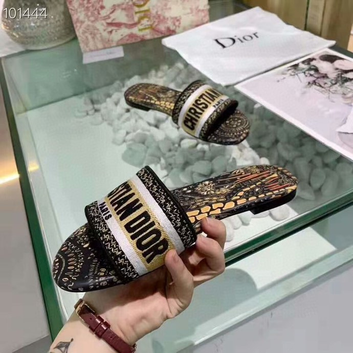 Christian Dior Dway Deep Blue Fabric Slides Sandals