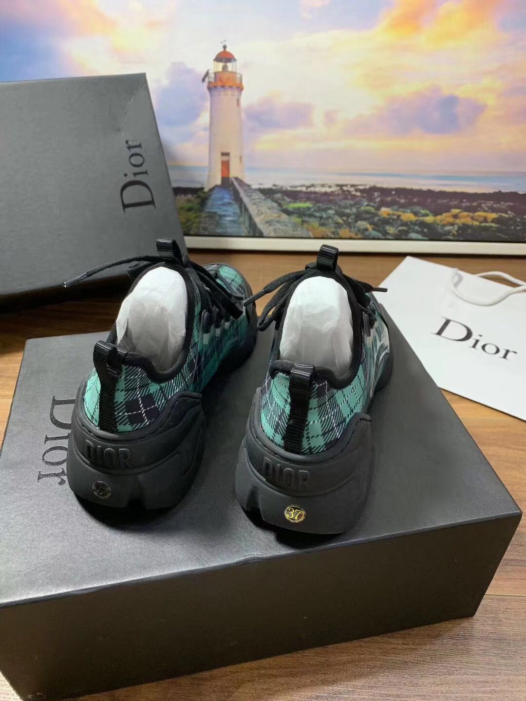 Dior Shoes D Connect Sneaker Black/White Plaid Lace Up
