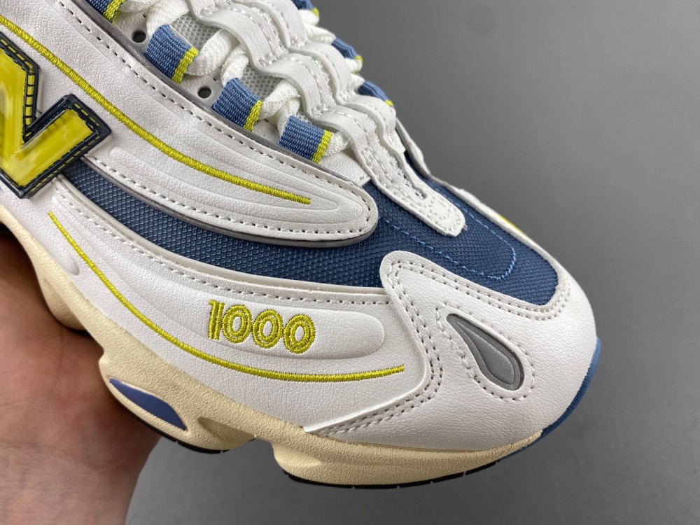 New Balance White & Blue 1000 Sneakers