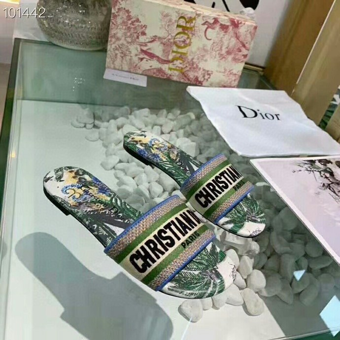 Dior Dway Embroidered Slides Mules Sandals Blue And Multicolor Zodiac