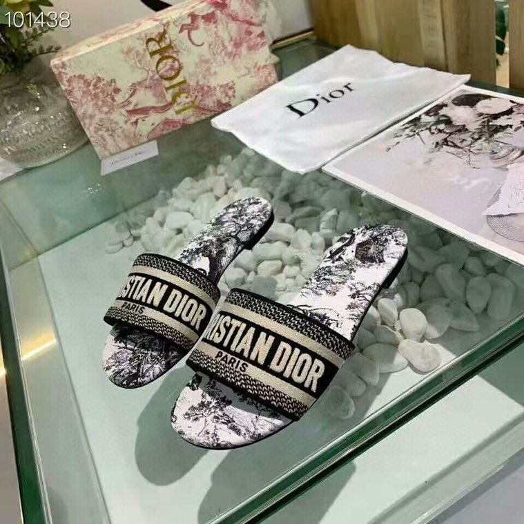 Dway Slide Cotton Embroidered with White and Black Paris Allover Motif | DIOR