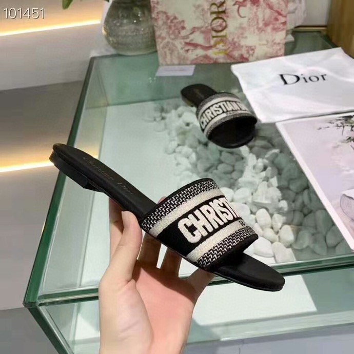 Dior Dway Black Noir Fabric Slides Sandals Shoes