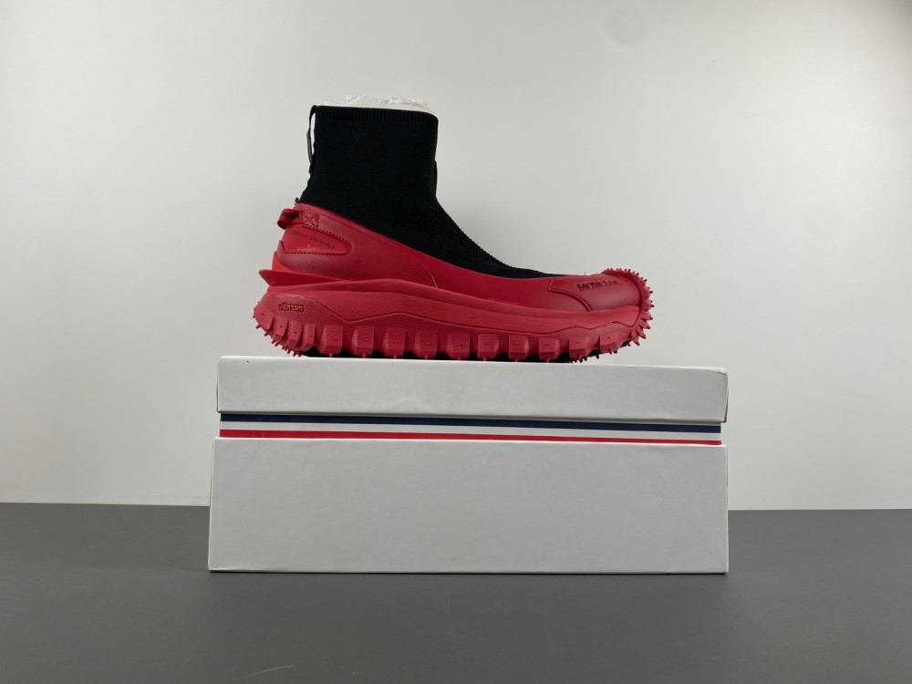 Moncler Trailgrip Knit High Top Sneakers Black & Red