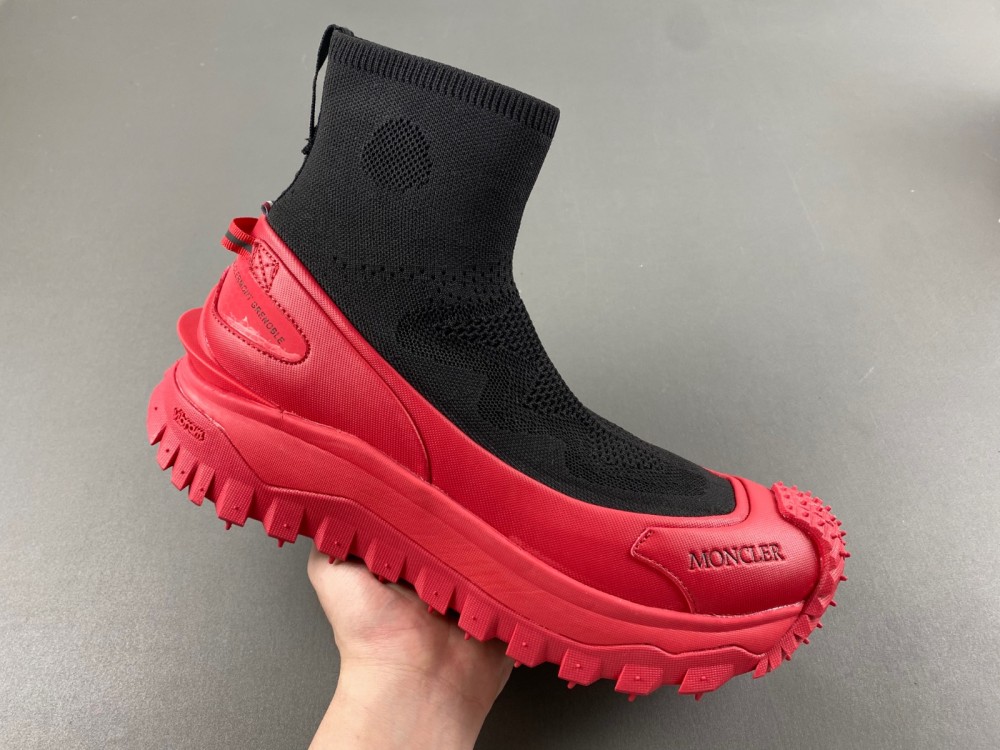 Moncler Trailgrip Knit High Top Sneakers Black & Red