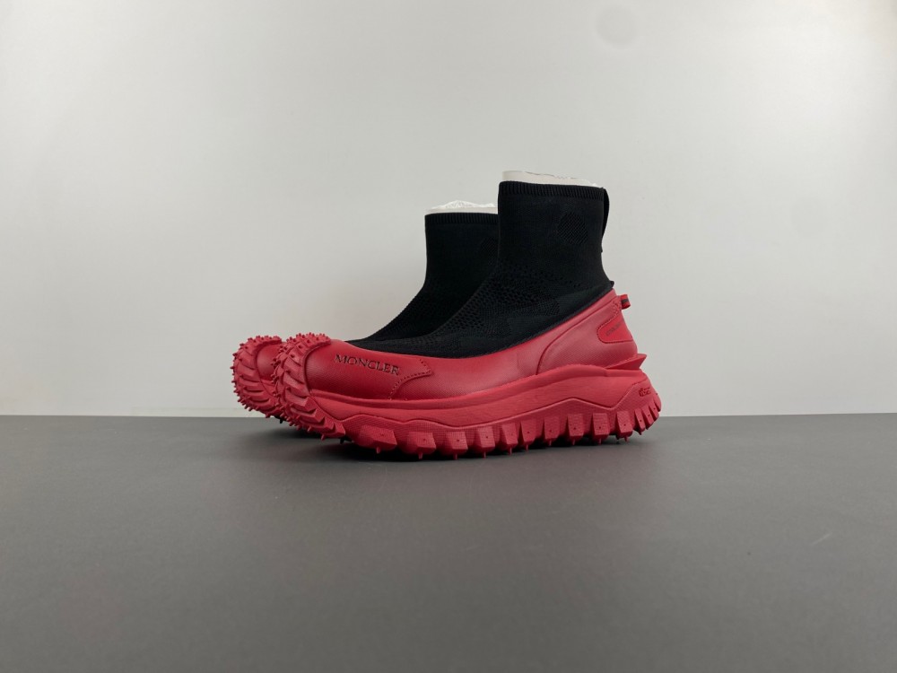 Moncler Trailgrip Knit High Top Sneakers Black & Red