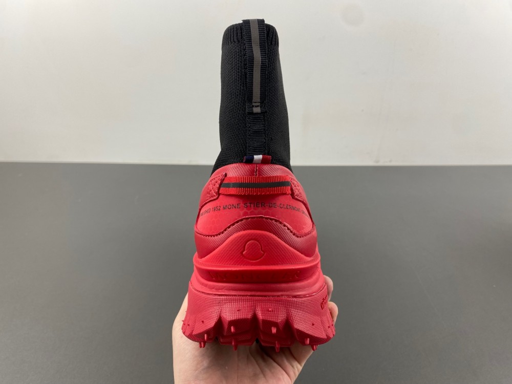 Moncler Trailgrip Knit High Top Sneakers Black & Red