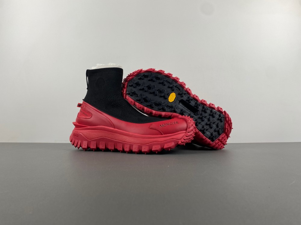 Moncler Trailgrip Knit High Top Sneakers Black & Red