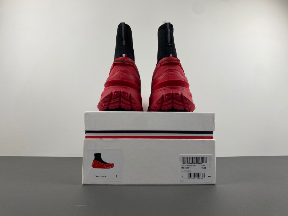 Moncler Trailgrip Knit High Top Sneakers Black & Red