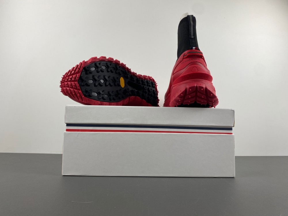 Moncler Trailgrip Knit High Top Sneakers Black & Red