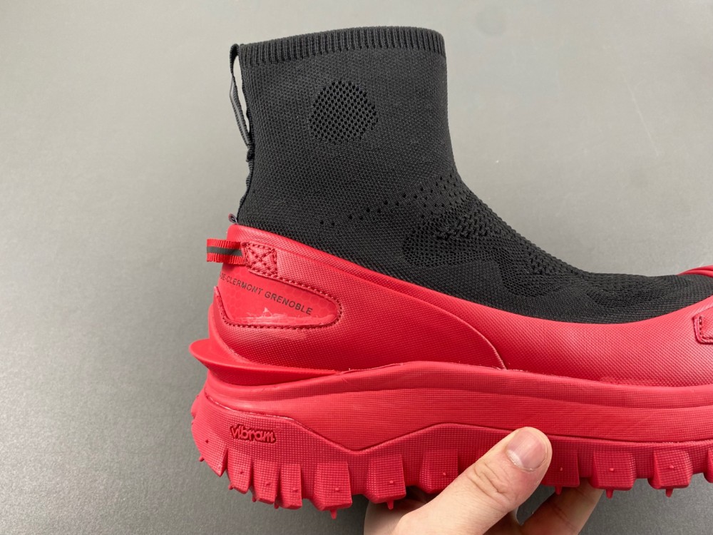 Moncler Trailgrip Knit High Top Sneakers Black & Red