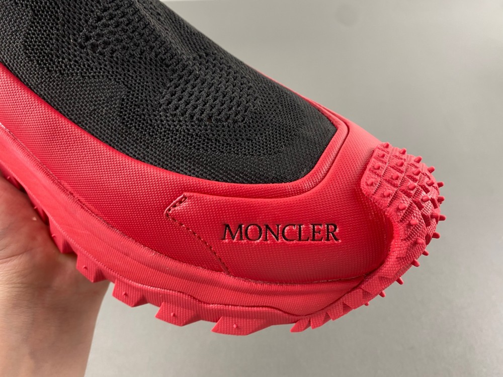 Moncler Trailgrip Knit High Top Sneakers Black & Red