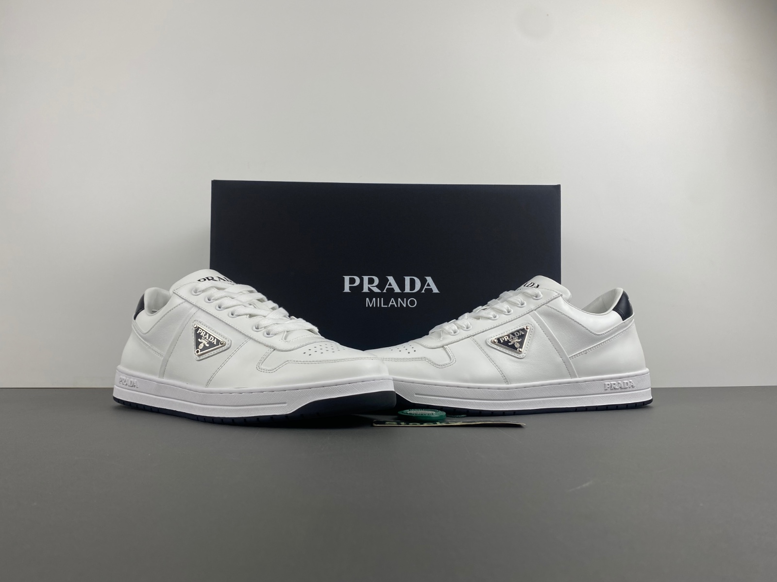 Prada Downtown Low Top SneakersLeather White White Black