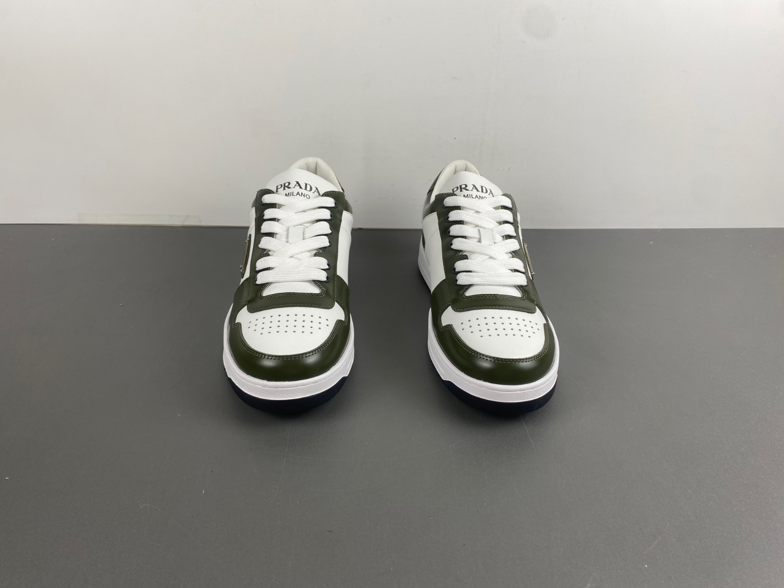 Prada Downtown Womens Sneakers In White/Green