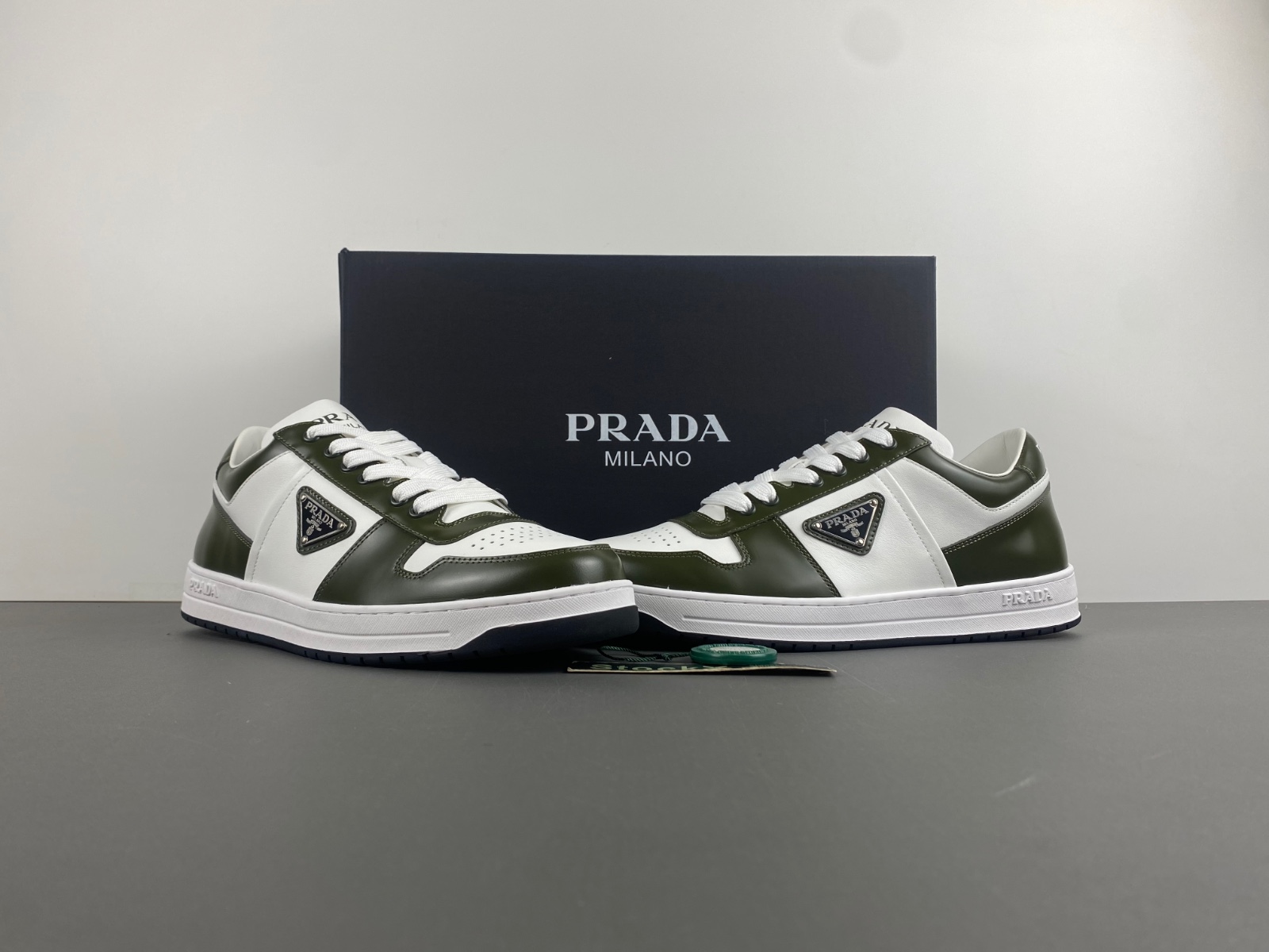 Prada Downtown Womens Sneakers In White/Green