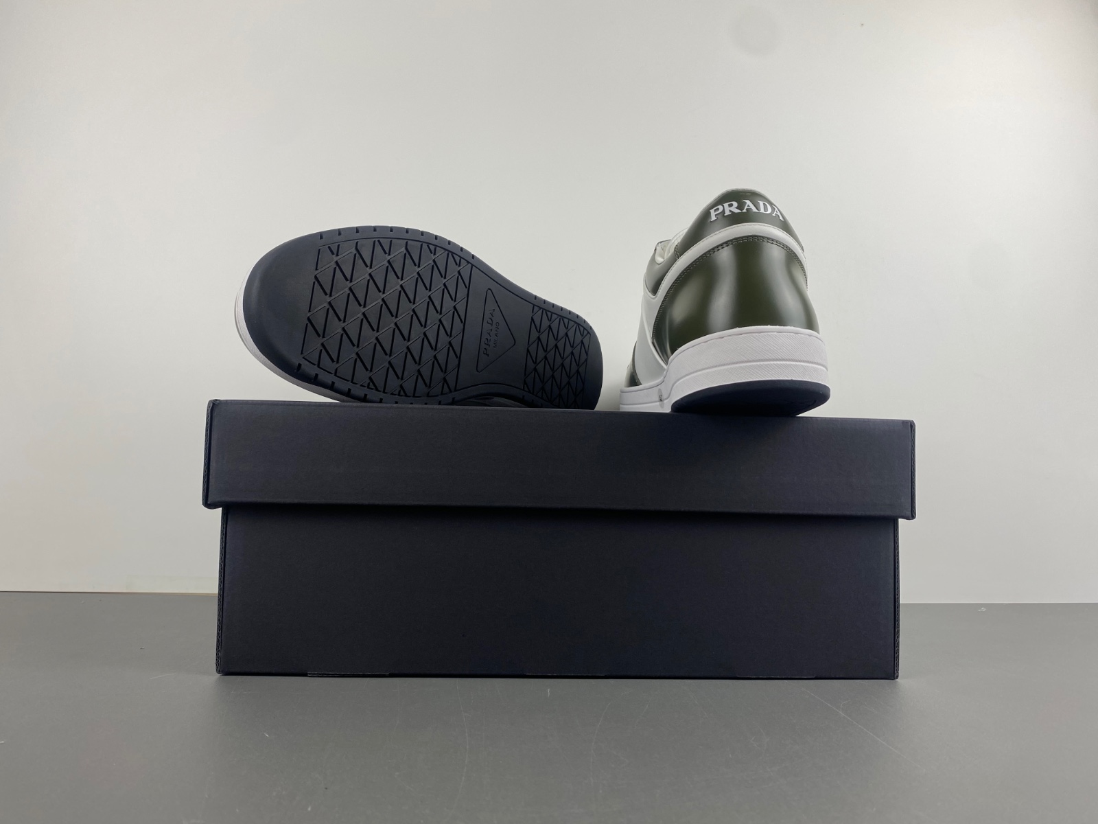 Prada Downtown Womens Sneakers In White/Green