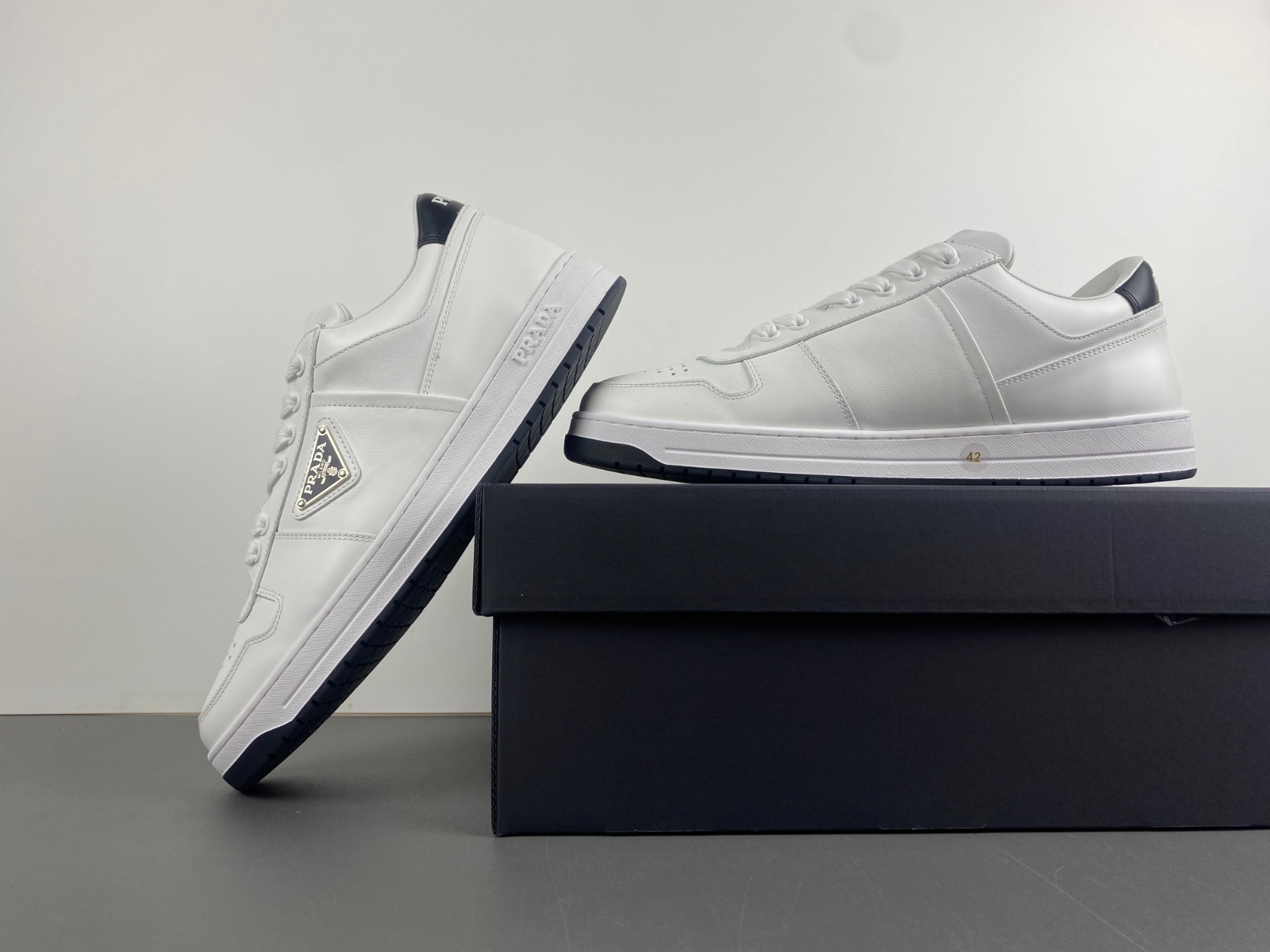 Prada Downtown Low Top SneakersLeather White White Black
