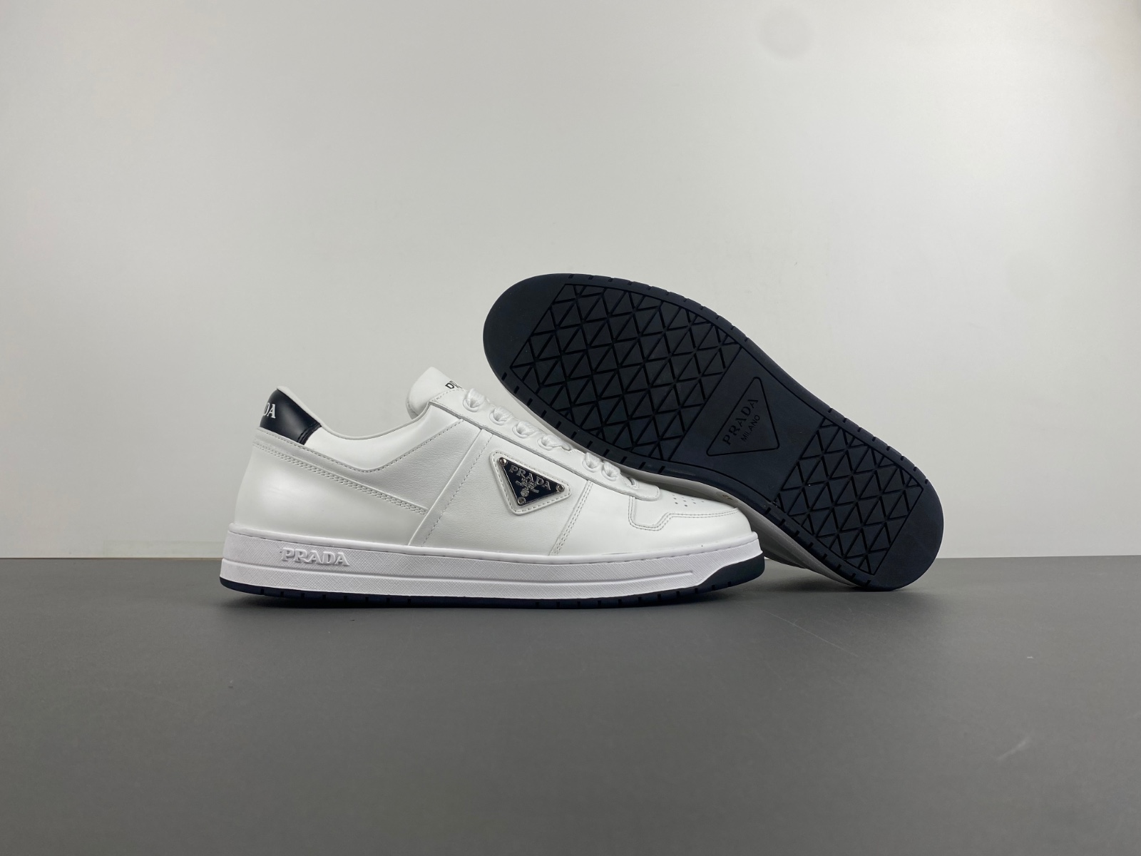Prada Downtown Low Top SneakersLeather White White Black