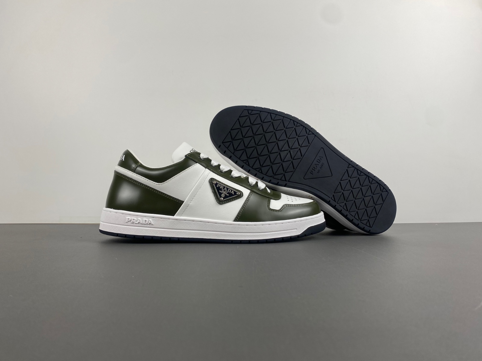 Prada Downtown Womens Sneakers In White/Green