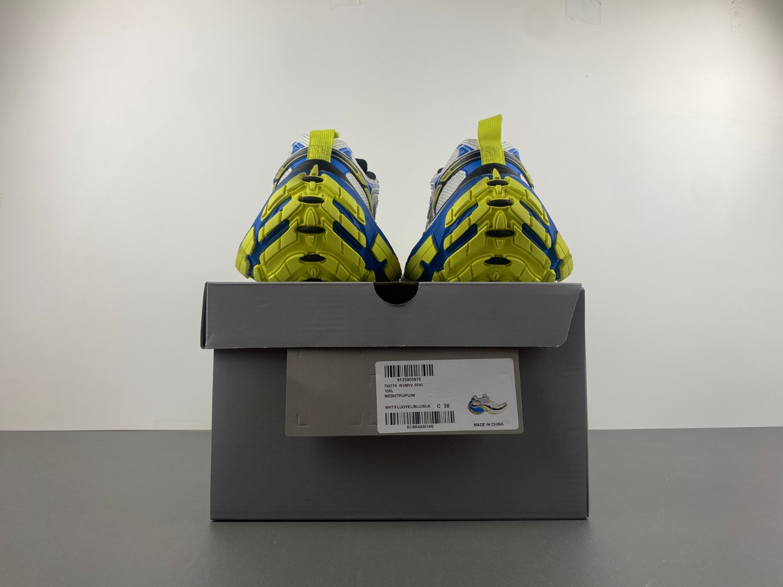 Balenciaga 10XL Sneaker In White/Blue/Fluorescent Green 792779 W2MV2 9741