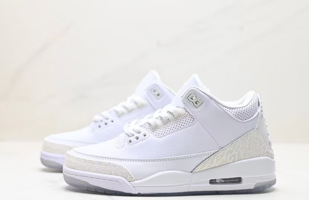 Jordan Air Jordan 3 retro pure white synthetic leather, comfortable, shock-absorbing, non-slip and wear-resistant, mid-top retro basketball shoes, men's white, 2018 version398614-111