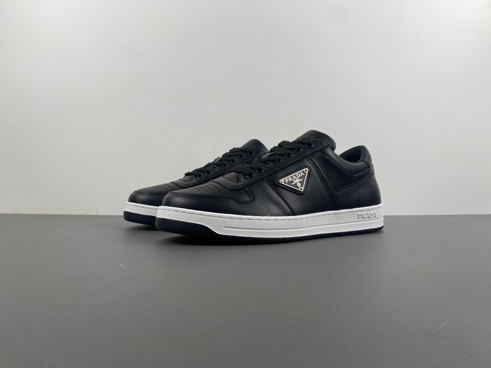 Prada Downtown Low Top Sneakers Leather Black Black White