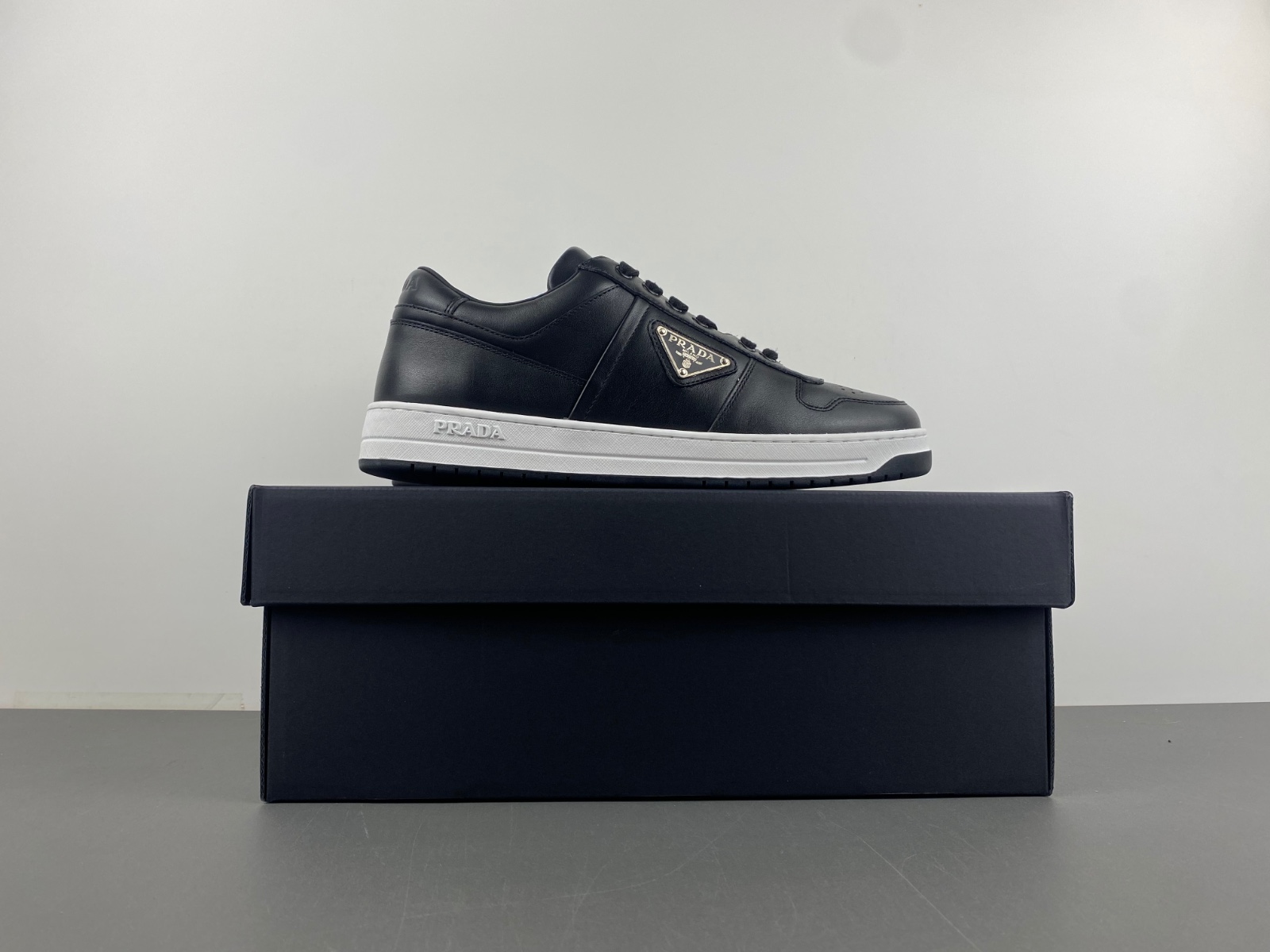 Prada Downtown Low Top Sneakers Leather Black Black White