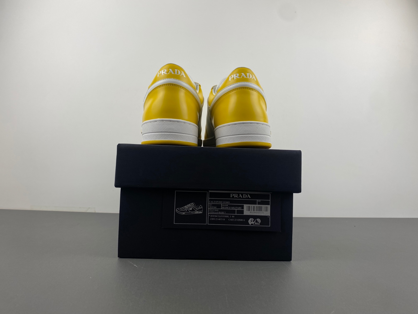 Prada Downtown Low Top Sneakers Leather White Yellow Sun