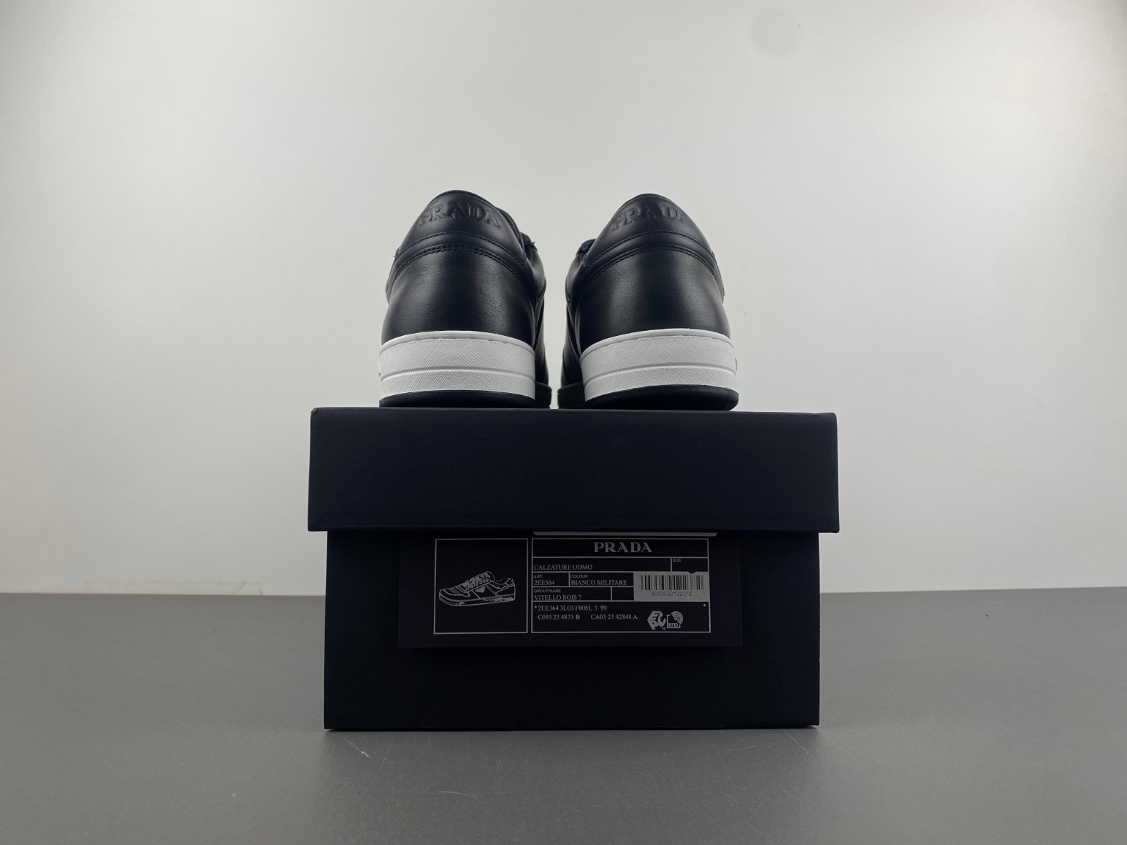 Prada Downtown Low Top Sneakers Leather Black Black White