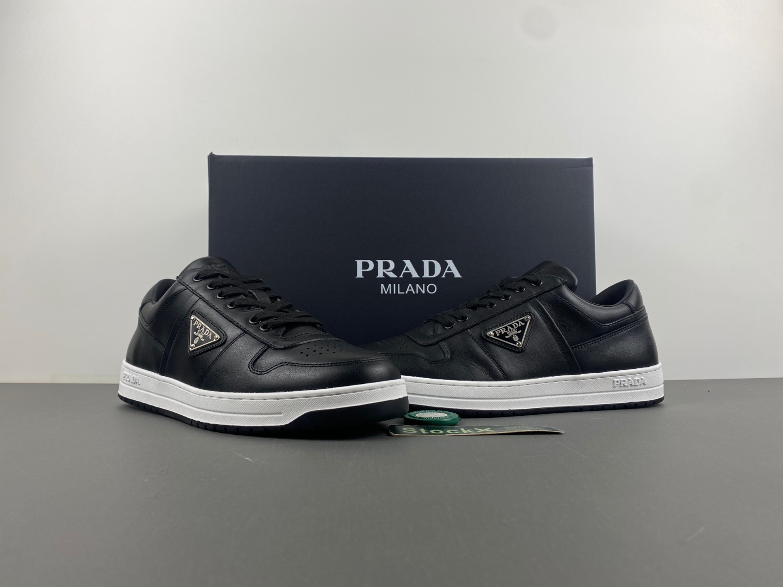 Prada Downtown Low Top Sneakers Leather Black Black White