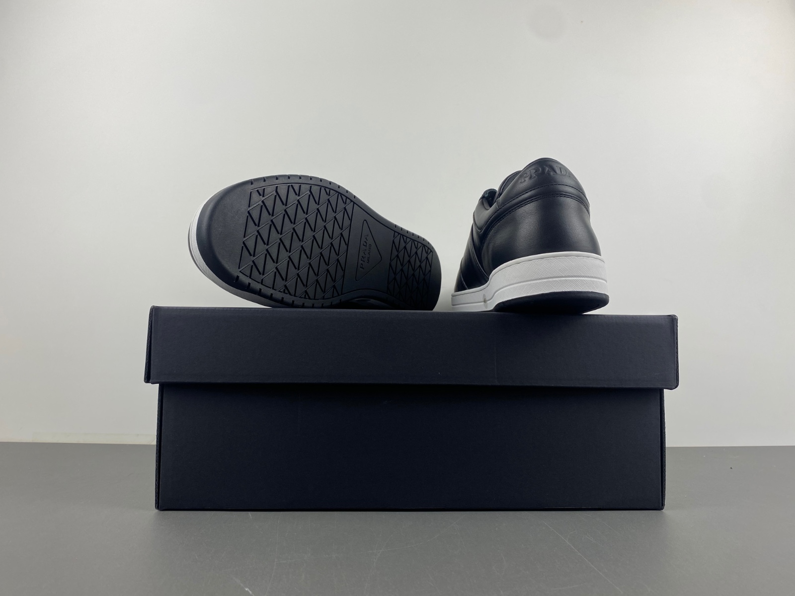 Prada Downtown Low Top Sneakers Leather Black Black White