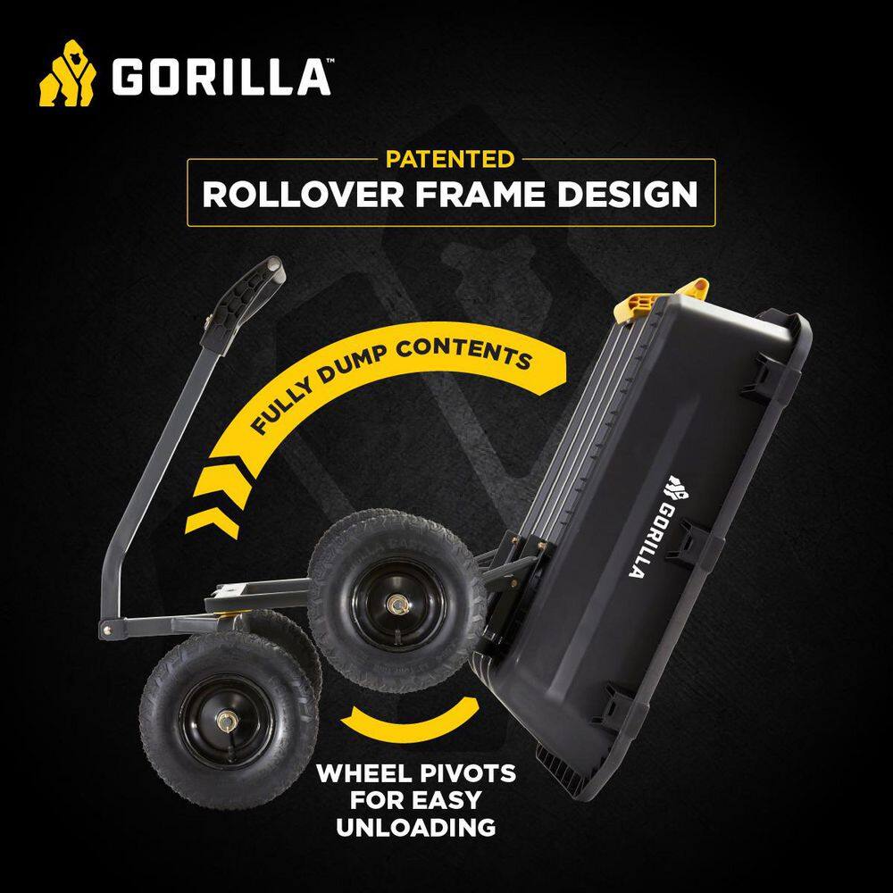 GORILLA CARTS 7 cu. ft. (40 in. x 27 in. x 11 in.), Patented Poly Bed Dumping Garden Cart, 1200 lbs. Capacity, Pull/Tow Handle Design GCG-7