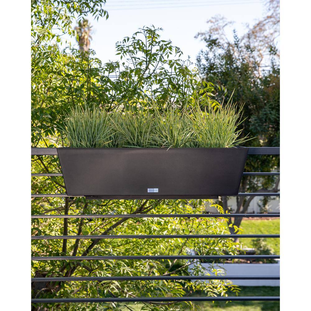 Veradek Pure Medium Black Plastic Rectangular Railing Planter Box with Drainage Holes (36 in. L x 10 in. W x 11 in. H) WBRLV36B