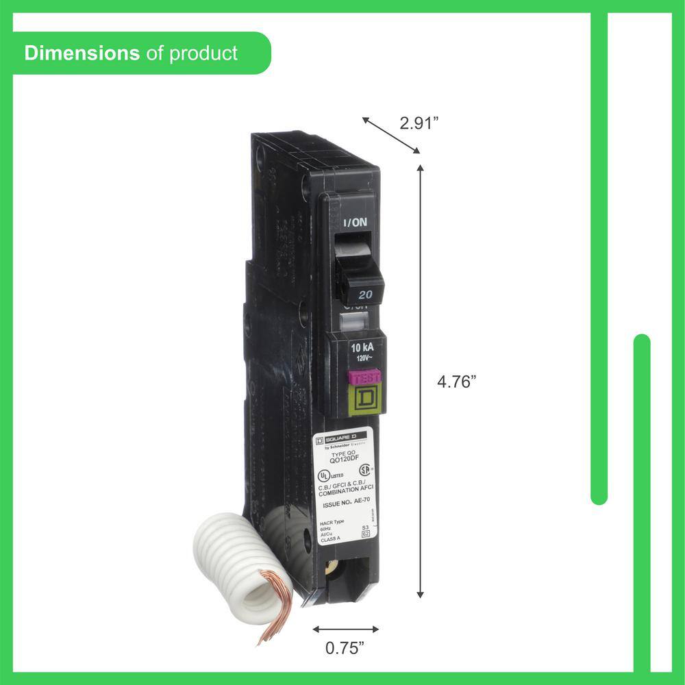 Square D QO 20 Amp Single-Pole Dual Function (CAFCI and GFCI) Circuit Breaker QO120DFC