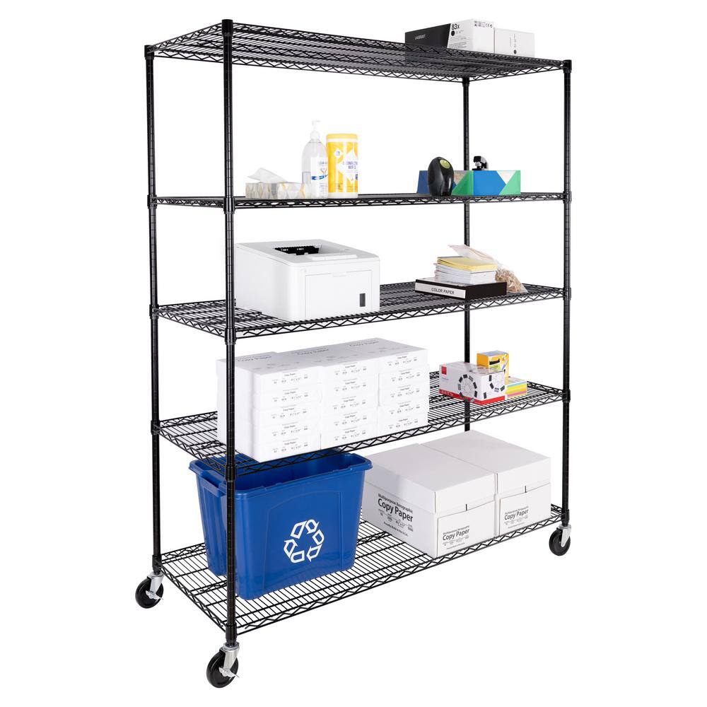 Seville Classics UltraDurable 5-Tier Commercial NSF Certified Steel Wire Shelving System in Black (60 in. W x 24 in. D x 76 in. H) SHE24602B