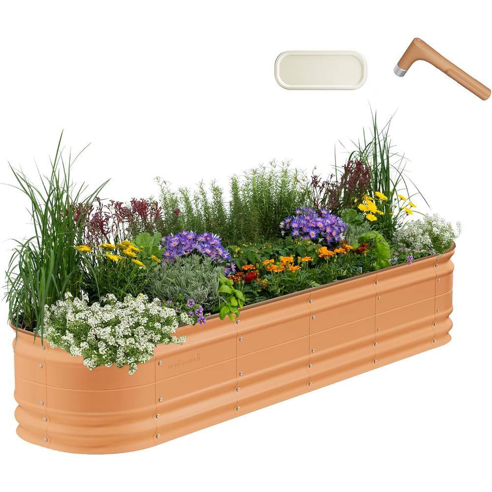 vego garden 17 in. Tall 9 in 1 Novel Modular Raised Garden Bed Kit Metal Planter Box w/2 in 1 Wrench Magnetic Plant Tags Terra Cotta VB9N117TCG2