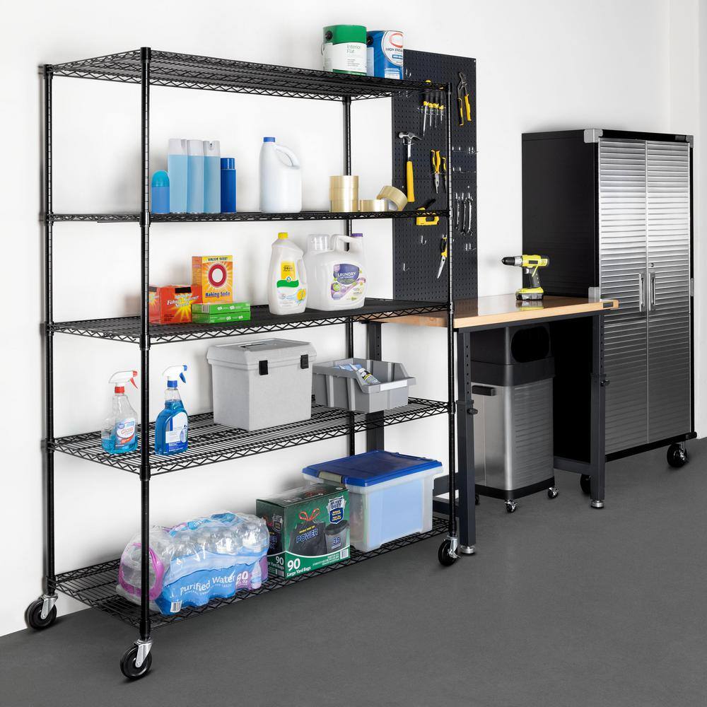 Seville Classics UltraDurable 5-Tier Commercial NSF Certified Steel Wire Shelving System in Black (60 in. W x 24 in. D x 76 in. H) SHE24602B