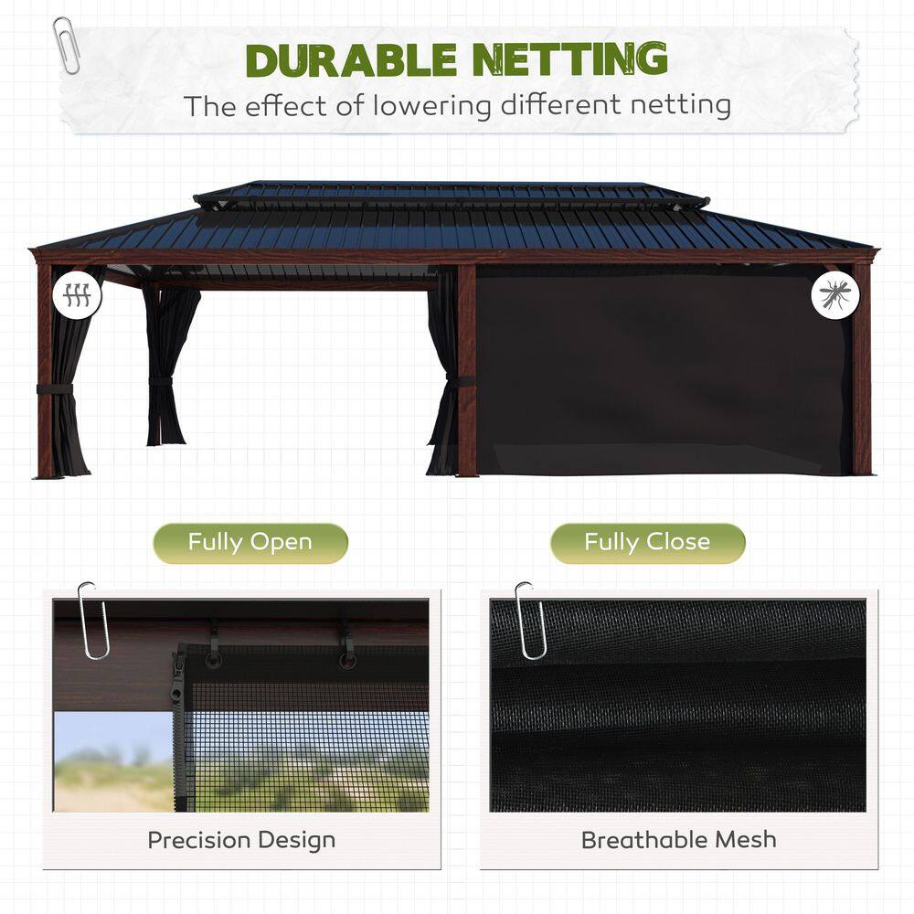 VEIKOUS 24 ft. x 14 ft. Wood Grain Aluminum Hardtop Gazebo Double Roof with Netting PG0201-24RT-4