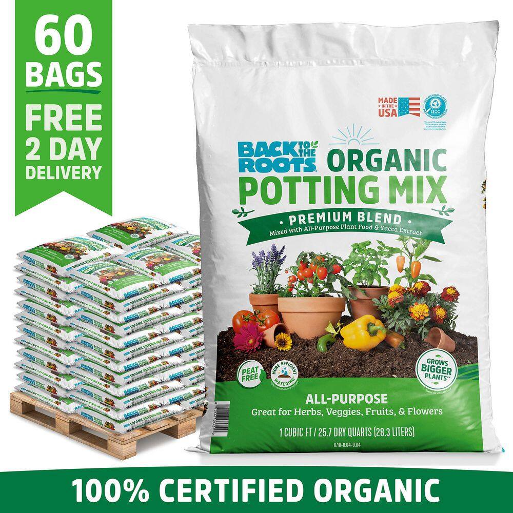Back to the Roots Organic Bulk Potting Mix Soil Pallet (60 1 cu. ft. Bags) Peat-Free, Blended with Organic Fertilizer 47023