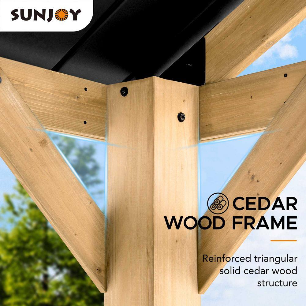 Sunjoy 11 ft. x 13 ft. Cedar Framed Gazebo with Matte-Black Steel Gable Hard Top Roof A102008001