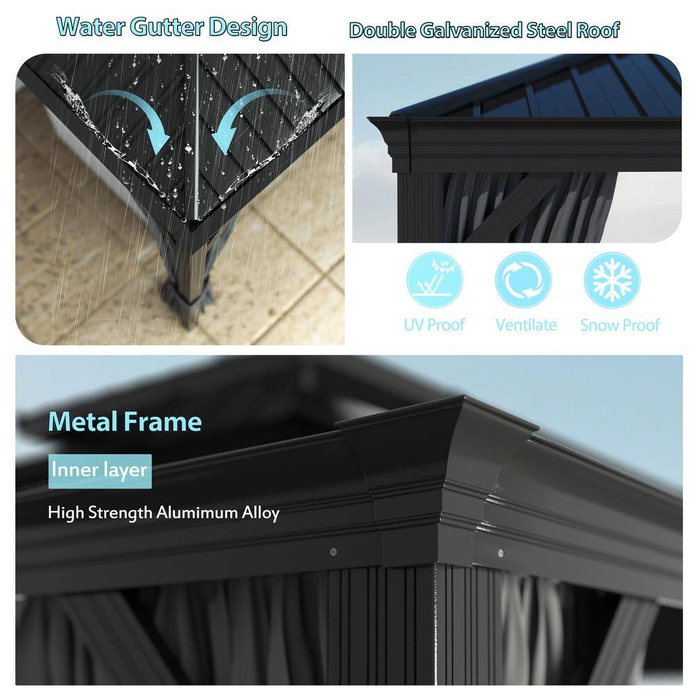 VEIKOUS 24 ft. W x 14 ft. L Aluminum Double Hardtop Gazebo with Curtains and Netting PG0201-24-4