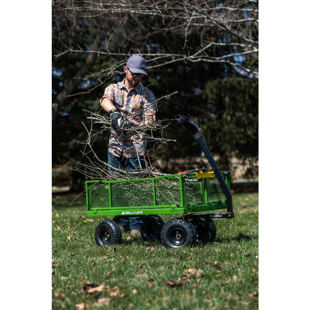 GORILLA CARTS 4 cu. ft., 900 lbs. Heavy-Duty Steel Utility Garden Cart, 4 cu. ft., 10 in. Pneumatic Tires, 2-in-1 Pull or Tow Handle GCG-9004T