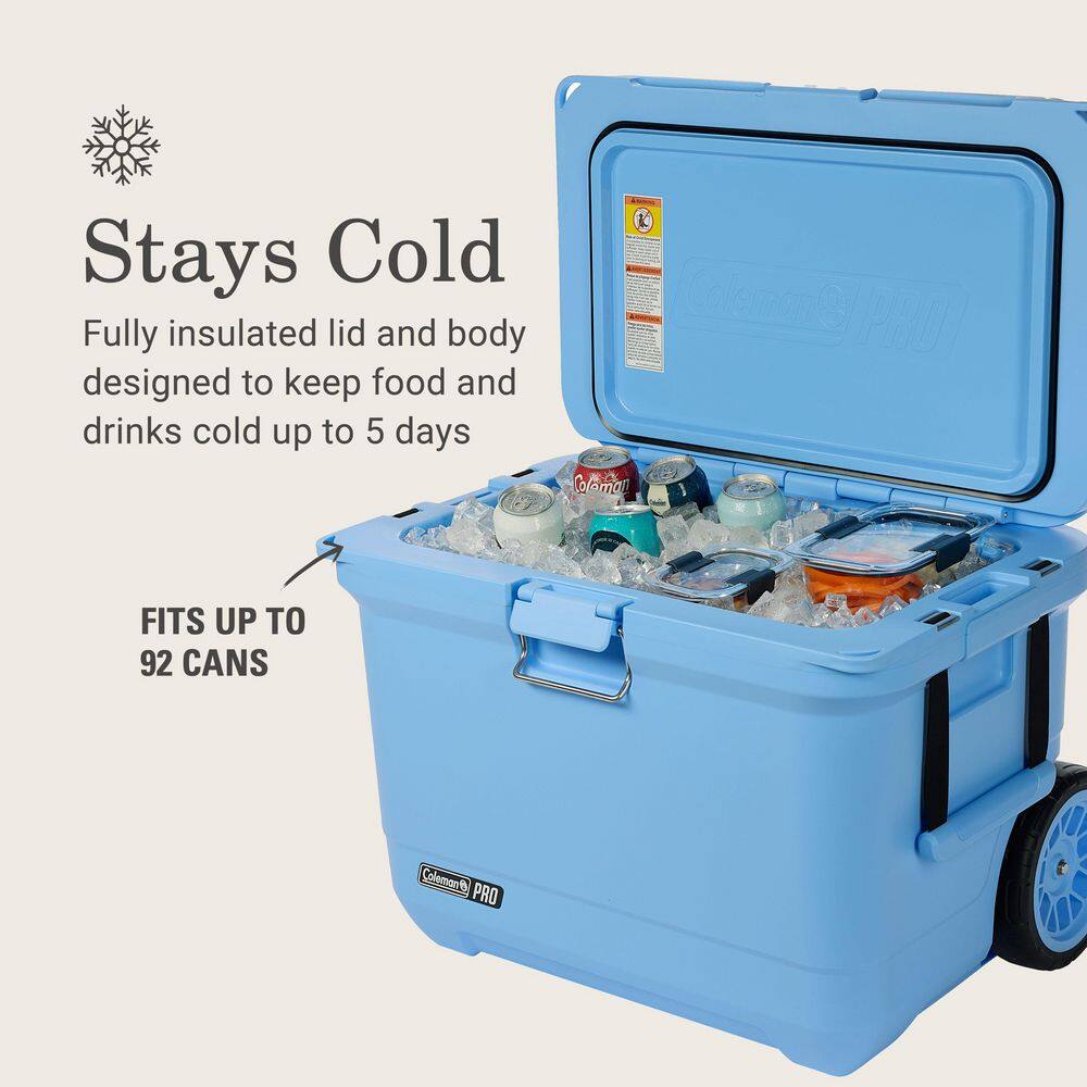 Coleman Pro 55 qt. Premium Wheeled Hard Cooler in Blue Sky 2214140