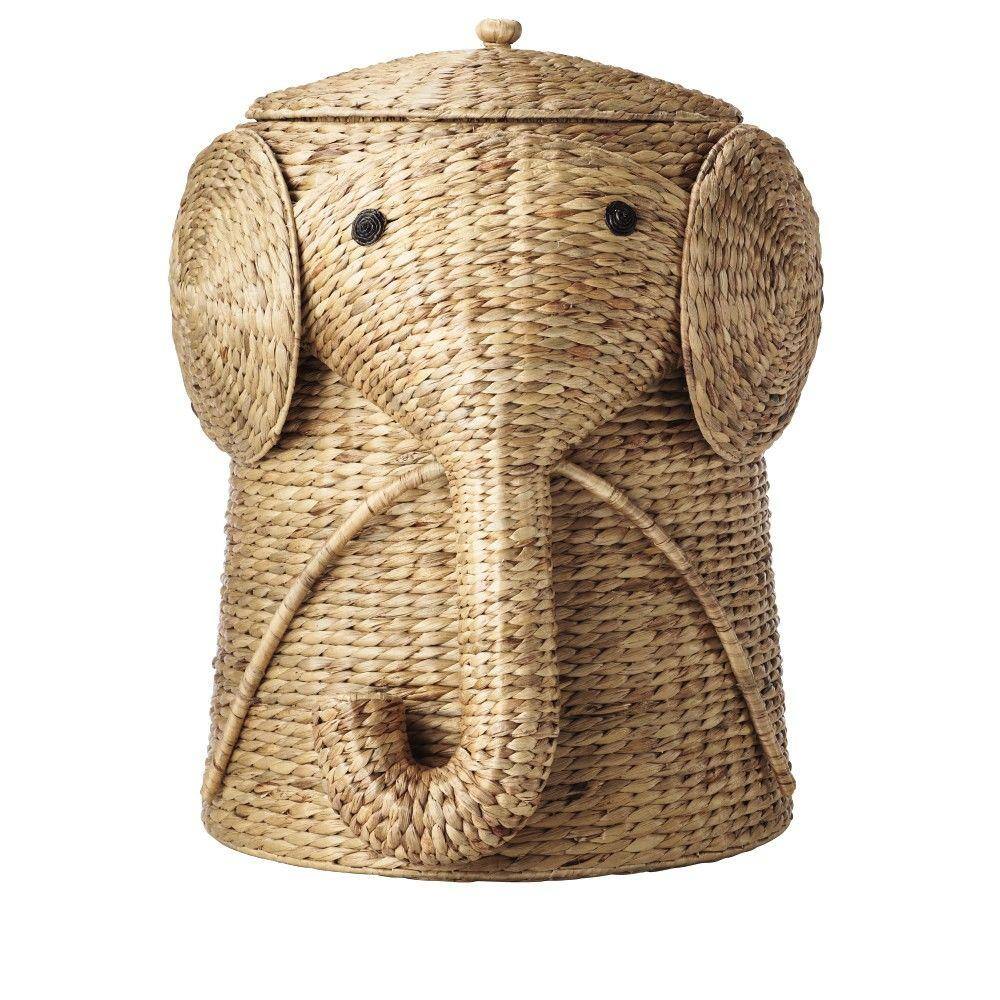 Home Decorators Collection Elephant Natural Woven Wood Laundry Room Hamper Basket with Lid (16" W) 1641800950