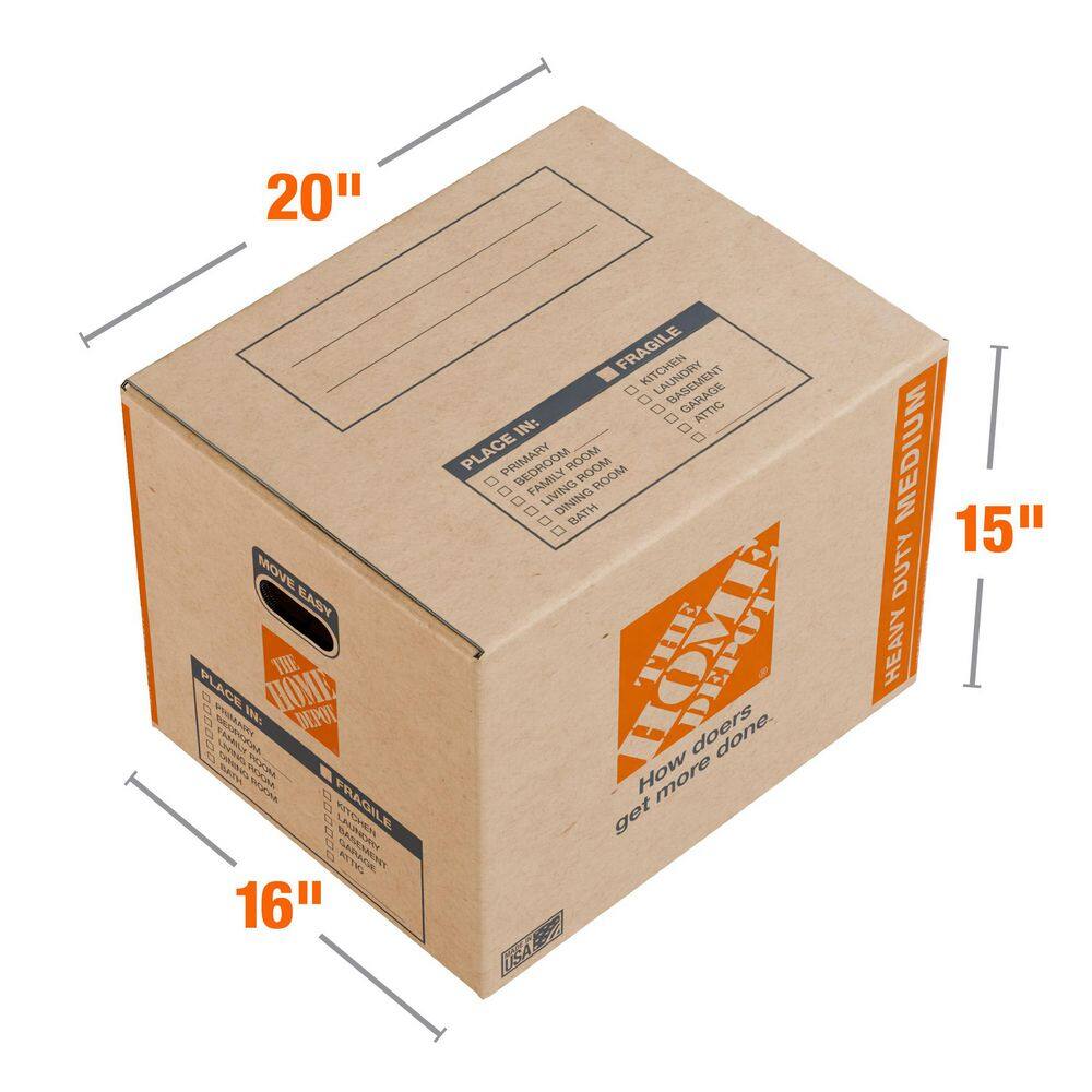 The Home Depot 20 in. L x 16 in. W x 15 in. D Heavy-Duty Medium Moving Shipping and Packing Box with Handles (40-Pack) HDMEDBOX40